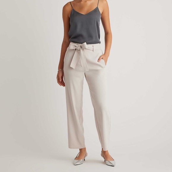 Quince Stretch Crepe Paperbag Pant in Sand - Picture 1 of 11